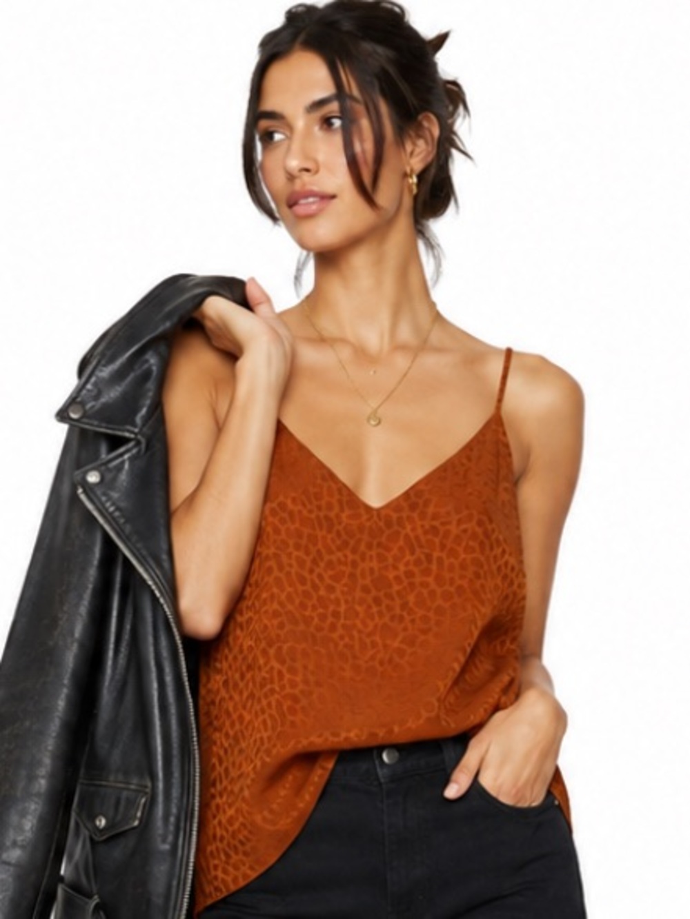 H&M RUST LEOPARD PRINT V-NECK SPAGHETTI STRAP SILKY CAMISOLE 16 NWT